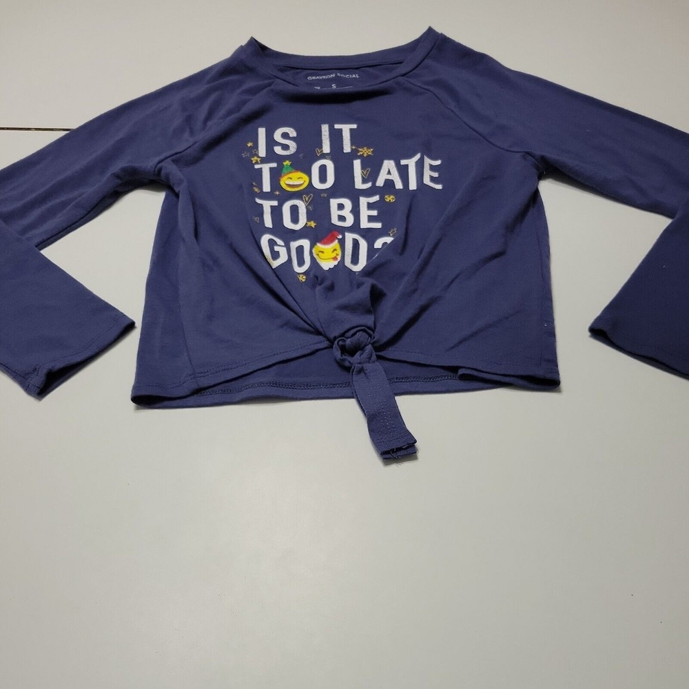 Grayson Social Girl S Shirt Blue Heathered Long Sleeve Crew Neck Rayon Blend Tee